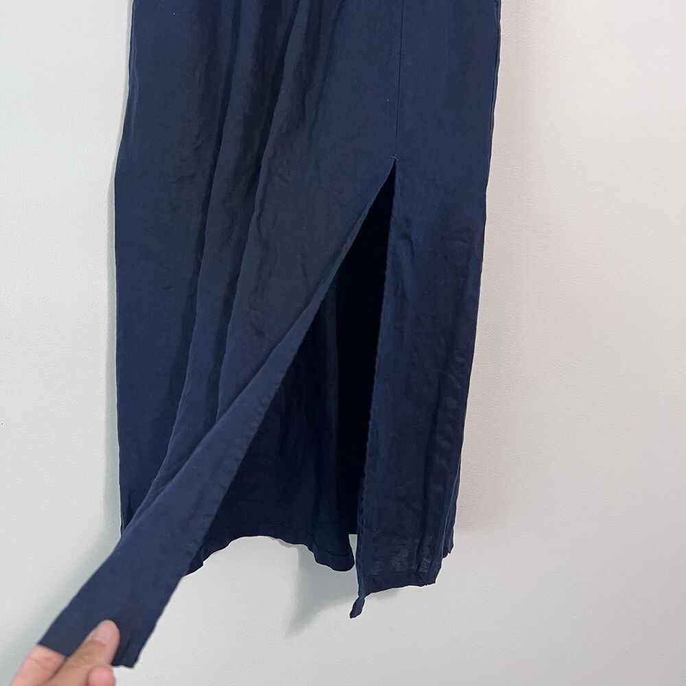 Quince 100% European Linen Maxi Skirt Deep Navy XS Side Slit Pockets Coastal - Picture 3 of 13